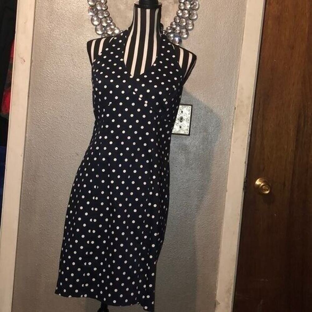 Jones New York Blue Polka Dot Halter Dress